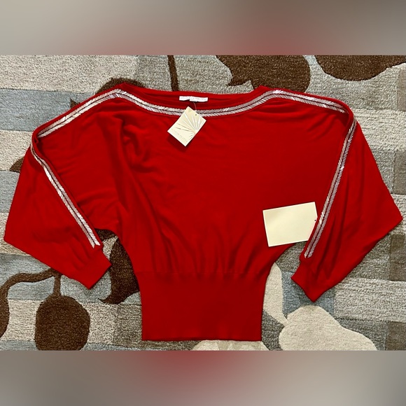 NWT Boston Proper Chevron Beaded Open Sleeve Sweater Heartthrob Red Holiday Glam - Picture 3 of 11